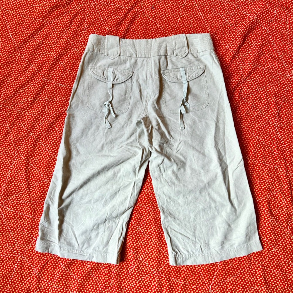 Speechless Khaki Linen Blend Capri goucho Pants Size 7 Y2K Cargo Pocket Crop